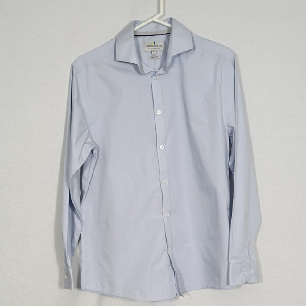 EUC Larsson & Co Button Down Shirt Men Size 15.5 Solid Blue Long Sleeve Business